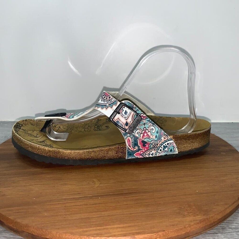 CALCEO Size US 10 EU 41 Multicolor Print Thong Slide Sandals Comfort Birk